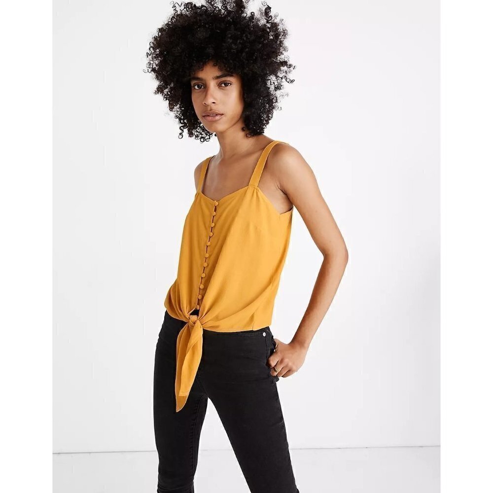 Madewell Yellow Button‎ Front Tie Tank Top L